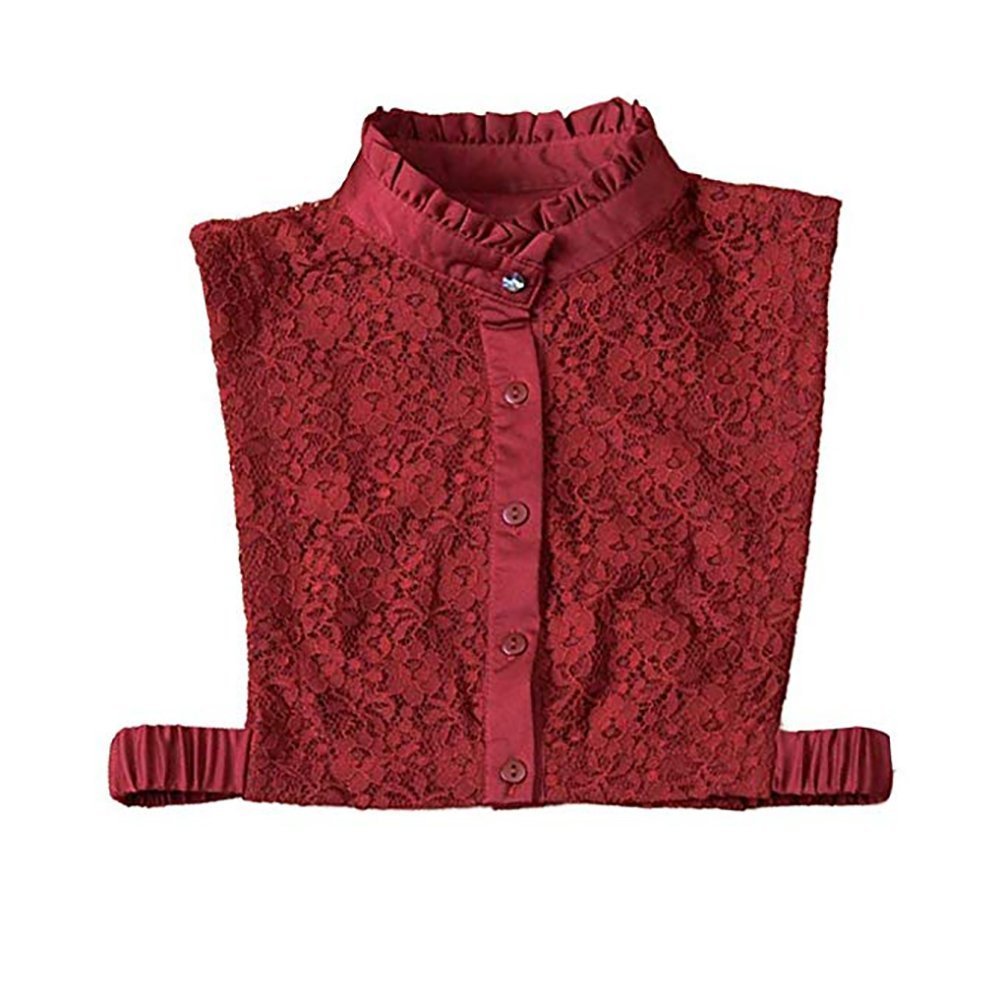LANGUGU Stylish Detachable Half Shirt Blouse Lace False Collar Stand Collar (Red)