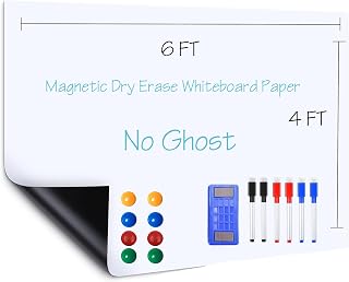 Takor Magnetic Whiteboard Paper, 48" x 71" Dry Erase Sheet, Self-Adhesive Backing, Stick Wallpaper Roll with Markers, Eraser and Magnets, Ideal for Home,Office,School(4x6ft)