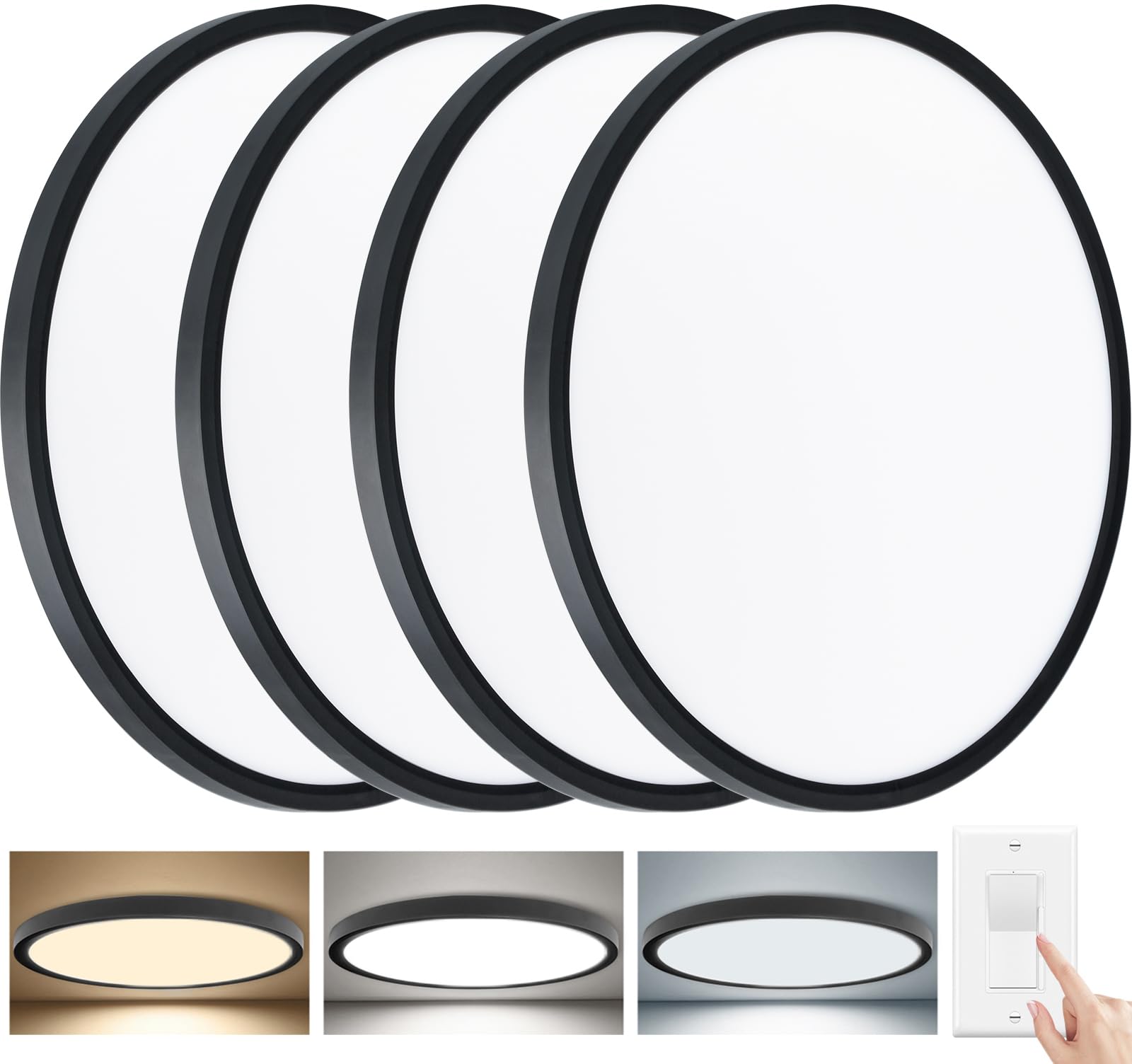 3520LM Dimmable LED Flush Mount Ceiling Light 15 8 Inch Edge-Lit Flat Fixture 3000K 4000K 5000K 3 Color