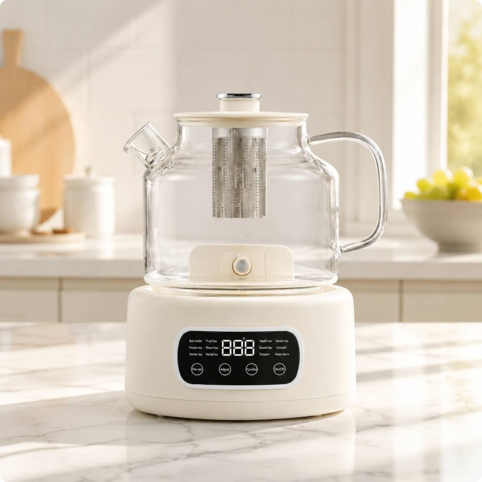 Yajuyi ra Eléctrica Vidrio Versátil Hervidor Té con Filtro Malla Ergonómica Hervidor Agua con Pantalla Digital para Cocina