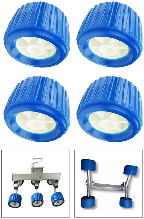 4 Set Boat Trailer Blue Rubber Ribbed Wobble Roller 4.33 Inch Diameter 3 Inch Wide