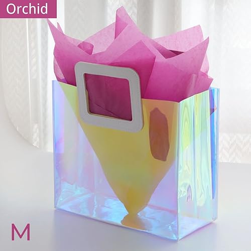 Miniatura 4 de VUOJUR 1 bolsa de regalo reutilizable S de 8.3 pulgadas y 1 M de 11 pulgadas con papel de seda, coral y orquídea