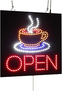 Open Coffee Cup Sign, 16"x16", 40x40cm, TOPKING, LED, Neon, Florescent, Signage, Signboard, Display, Billboard, Screen, Grand Opening, Gift