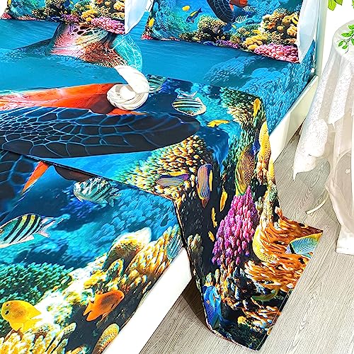 Drap-housse tortue de mer lit double pour garçons et filles