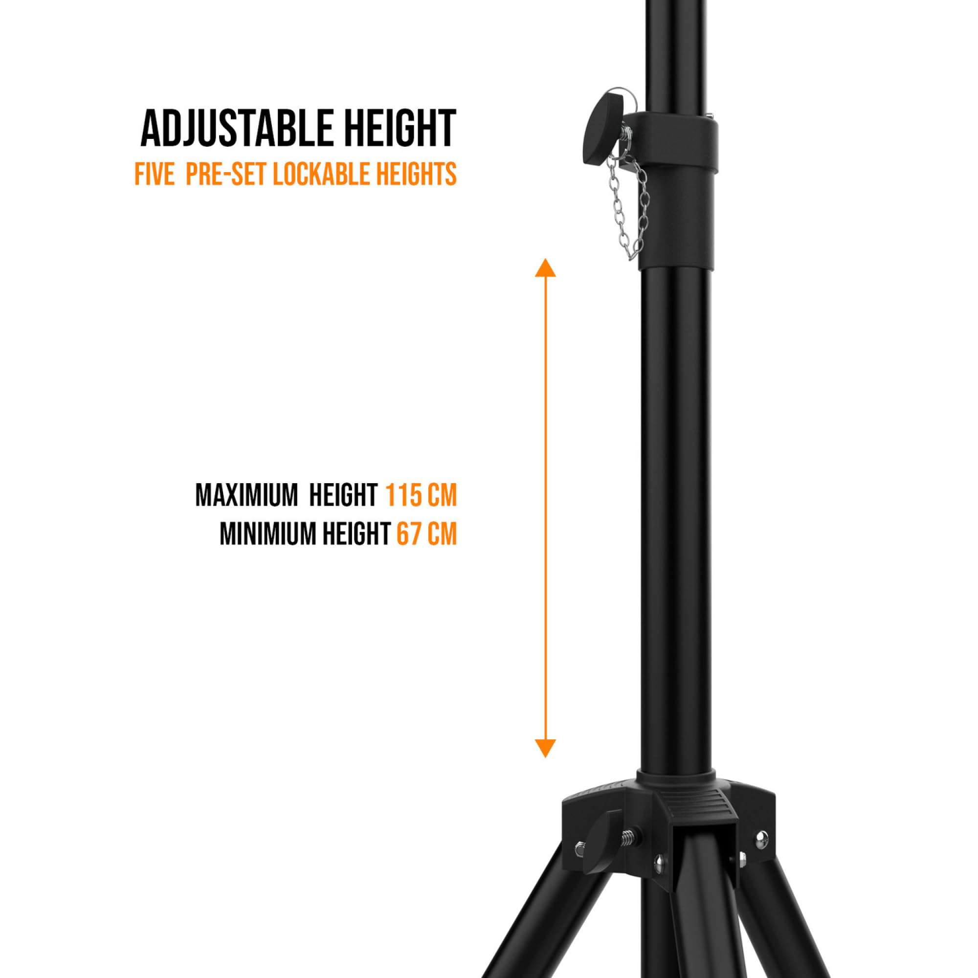 Audibax Neo 121 Supporto per Altoparlanti Professionale Treppiede Pieghevole Altezza Regolabile 67-115 cm Peso Massimo 40 kg