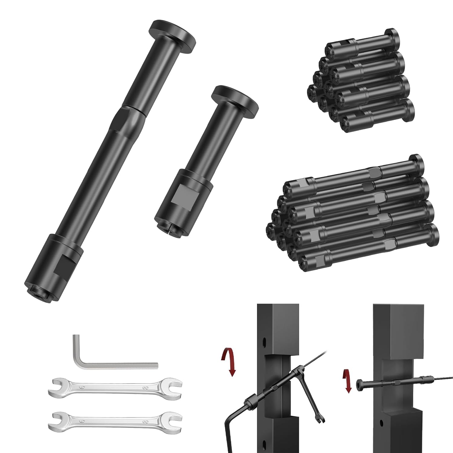 BLIKA Upgraded 10 Pairs 1/8" Black Swageless Invisible Cable Railing Kits for Deck Stair Railing, T316 Stainless Steel, Swageless Tensioner and Ends for 2"x2" Wood/Metal Posts, Cable Railing Hardware