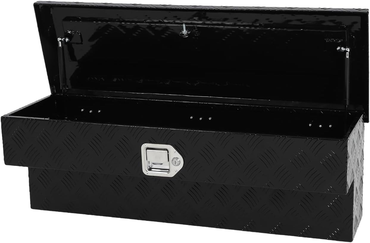 confote 36 Inch Side Mount Truck Tool Box Aluminum Truck Tool Box Truck Bed Toolbox Waterproof Storage Organizer with Lock and Keys L-shape -Black