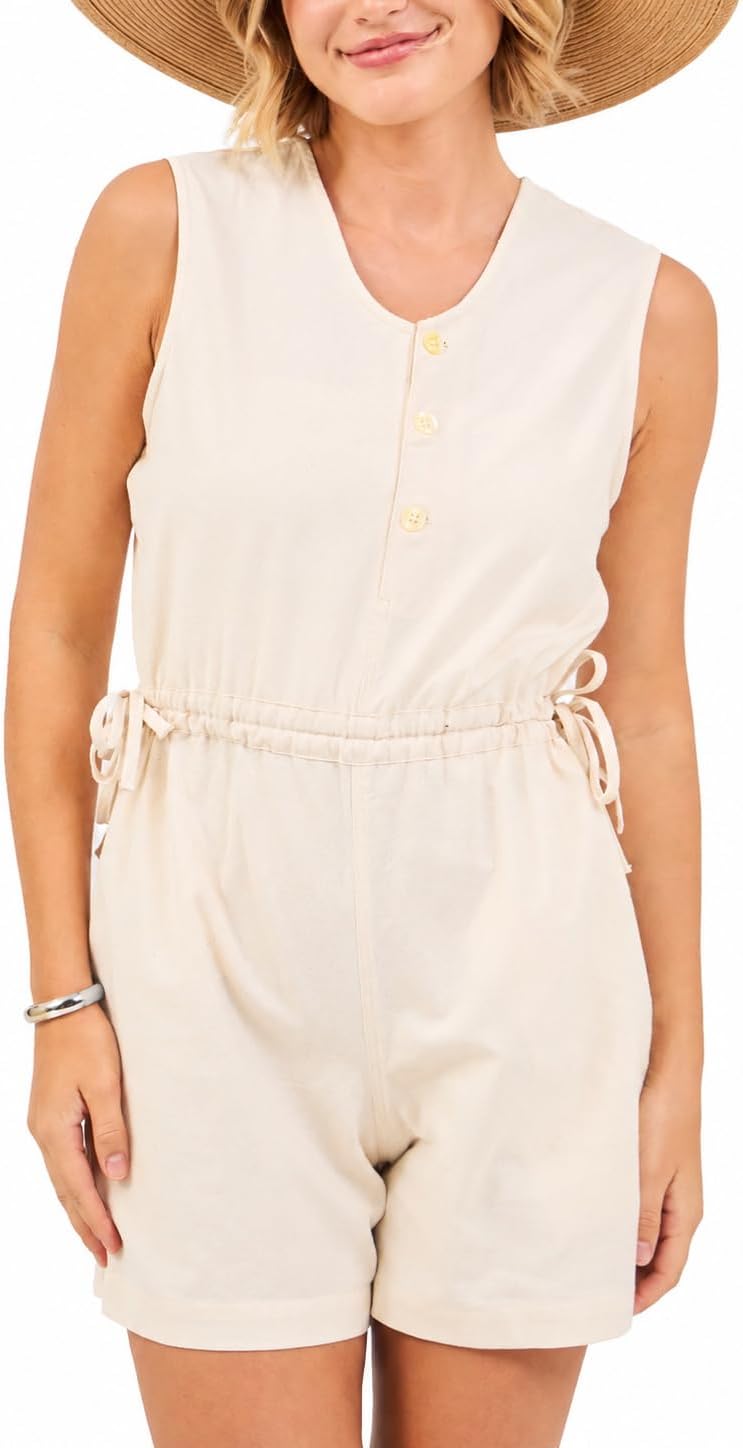 SABI SABI Rompers for Women – Comfy Cotton Linen Sleeveless Romper with Pockets, Casual Boho Women's Resort Jumpsuits – NOLA