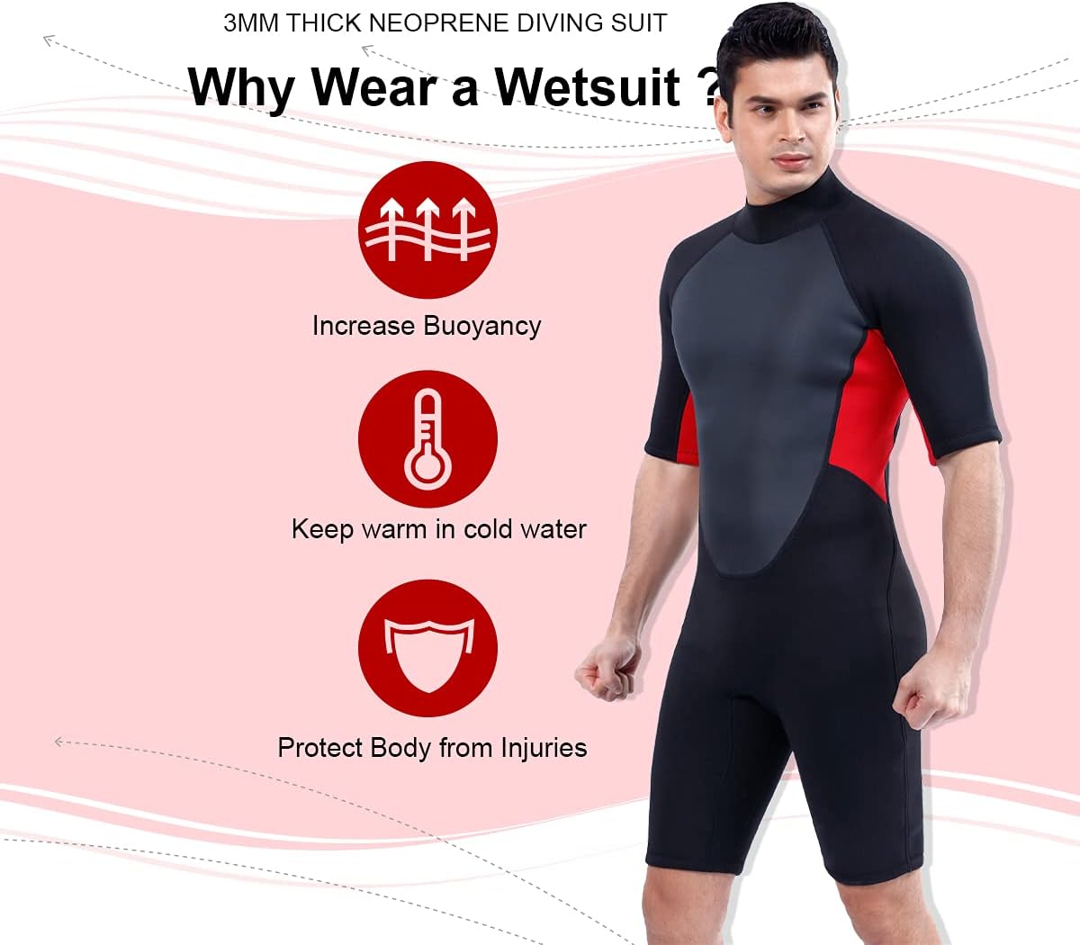 Homruilink Mens Wetsuit Shorty Wetsuit 3mm Neoprene Thermal Swimsuit Diving Suits with Back Zipper UV Protection Short Sleeve Suits for Surfing Kayaking Snorkeling Swimming Diving: Sports & Outdoors