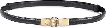 Glamorstar Women Skinny Belts Thin PU Leather Waist Belts for Dresses with Gold Buckle