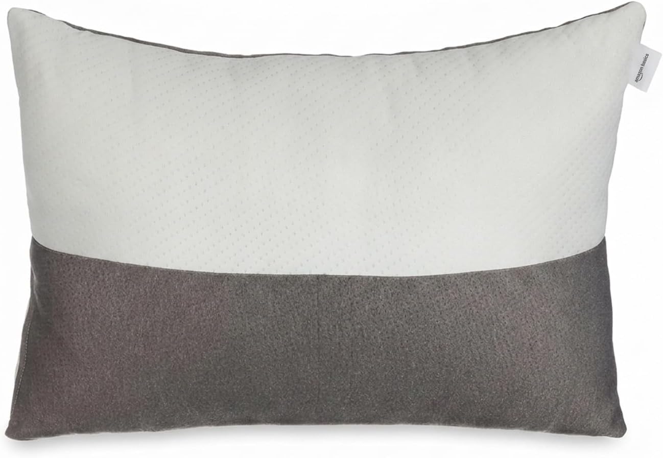 amazon basics Hollow Fiber Sleeping Pillow with Zip | Soft and Fluffy | Premium Soft Spun Polyester Outer Cover | Adjustable Height | White and Brown - 27 x 16 inch (Pack of 1)