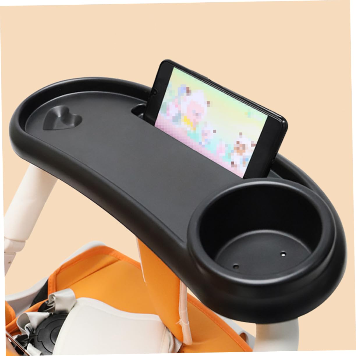 Plateau à Goûter pour Poussette Amovible avec Porte-gobelet Noir | Plastique, Stable et Sûr, pour Pram et Pushchair, Accessoire Bébé Pratique