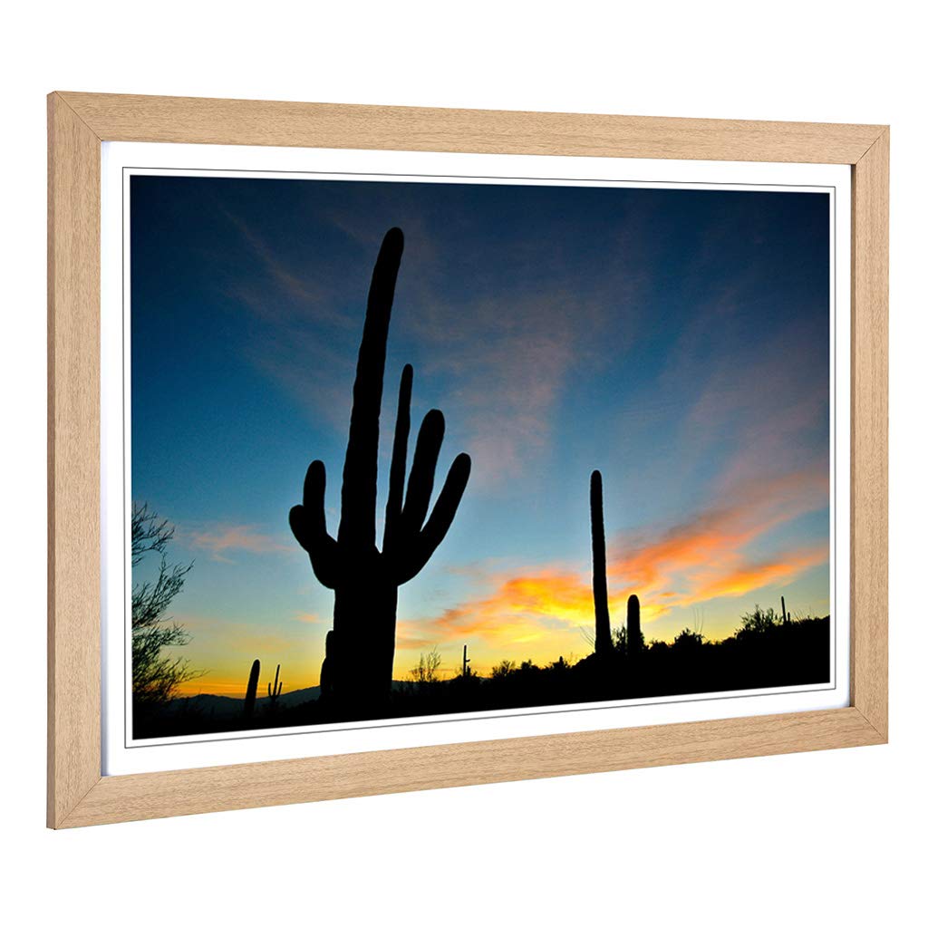 Big Box Art Framed Print of Landscape Arizona Sunrise Cactus (1) Design | Wall Art Picture | Home Decor for Kitchen, Living Room, Bedroom, Hallway, Oak, A2 / 24.5x18 Inch / 62x45cm