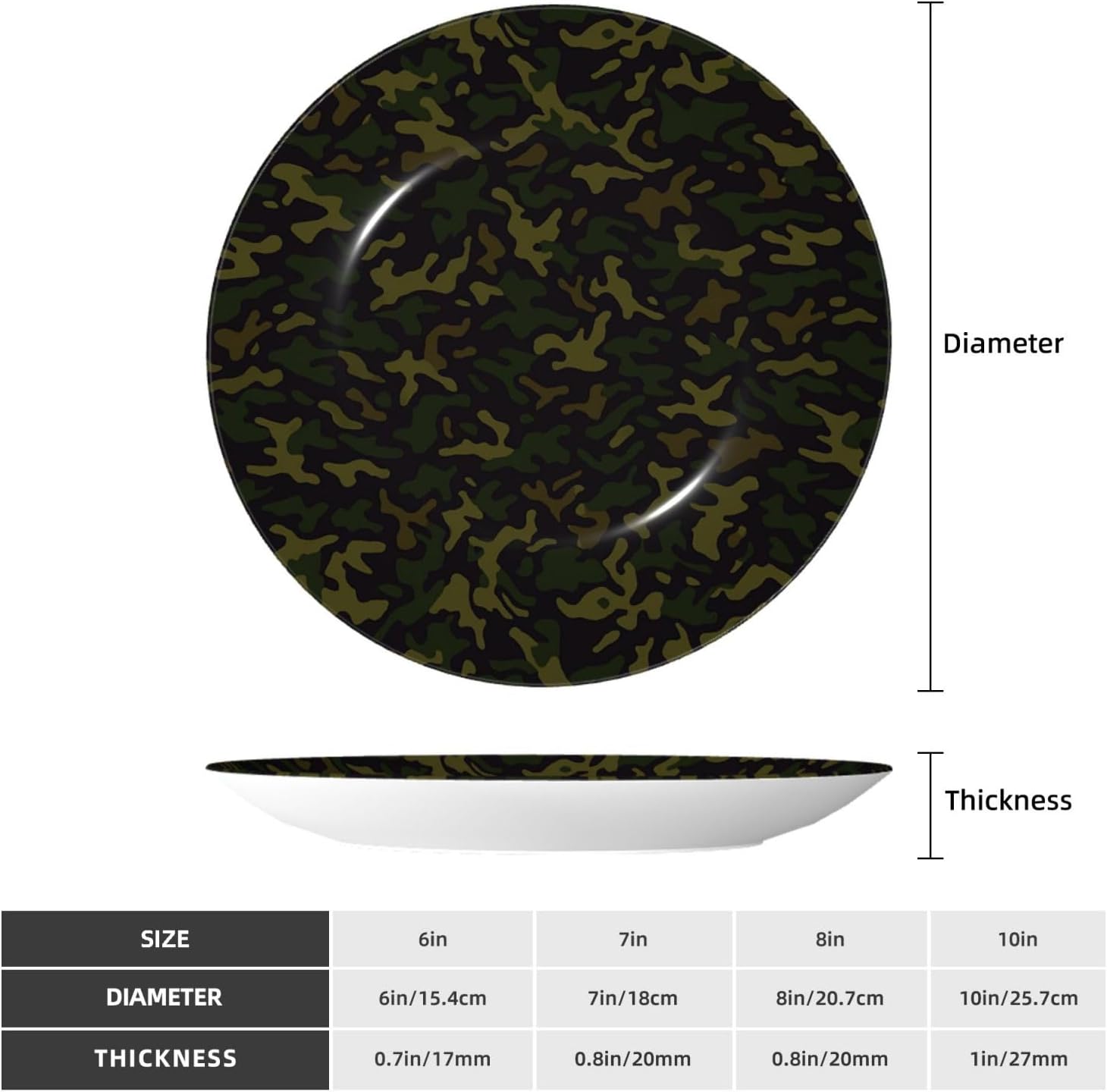 Camouflage Pattern 10 Inch Decorative Plate With Stand, Elegant Display Wall Plate For Home Decor