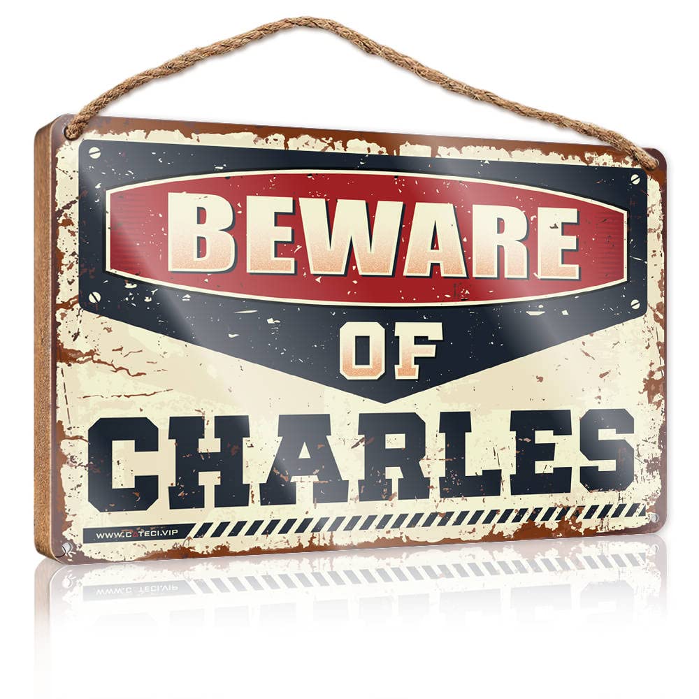 YYHLEH Wood Kitchen Decor Beware Of Charles Wooden Sign(23X35CM)