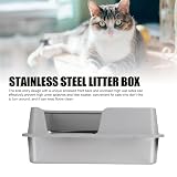 Kuweta ze Stali Nierdzewnej, Otwarta od Góry Kuweta dla Kota, Wysoka, Metalowa Kuweta Przeciw Rozpryskom, Duża z szufelką, 19,69 X 13,78 X 7,87 Cala, dla Małych i średnich (Mały