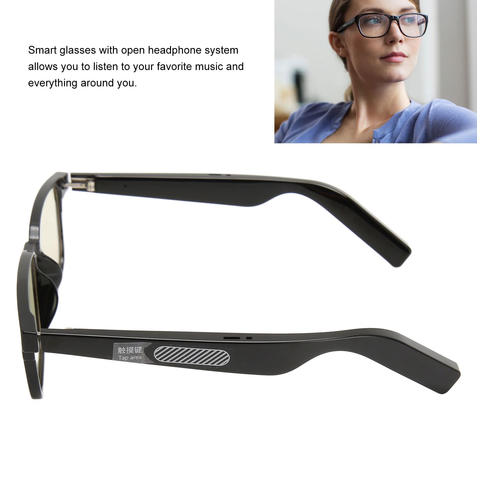 Occhiali Bluetooth Intelligenti, Occhiali con Lenti Anti Luce Blu 5.3, for Lavoro Ufficio Guida Studio Uso Quotidiano (con lenti per visione notturna)