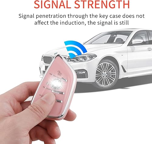 Miniatura 5 de Pangpai Funda de llavero rosa para BMW, funda de TPU suave con llavero brillante para BMW X1 X2 X3 X5 X6 X7 y Series 1, 2, 3, 4, 5, 6, 7, 8