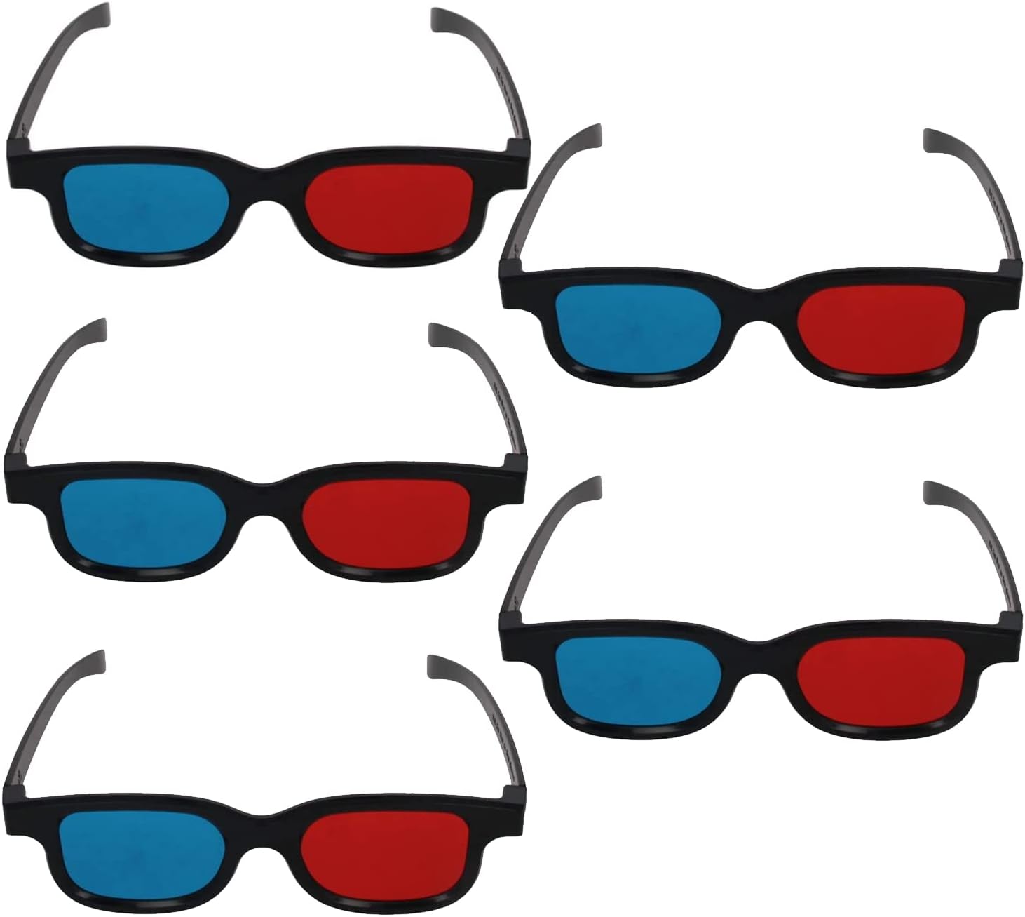 3D Glasses, 5PCS Red Blue 3D Glasses 3D Movie Game Glasses AntiPolarization Design, Lightweight