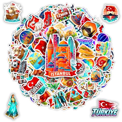 BETANAS 100 PCS Turkey Travel Stickers Pack Trkiye Culture Vinyl Waterproof Sticker Turkish Istanbul Heritage Decals for Laptop Car Water Bottle Helmet Scrapbook Gifts for Adults Teens Travelers