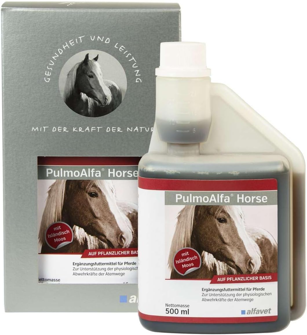 Alfavet PulmoAlfa Horse - Sciroppo per la tosse che sostiene le difese fisiologiche delle vie respiratorie - Integratore alimentare per cavalli - Flacone dosatore da 500 ml