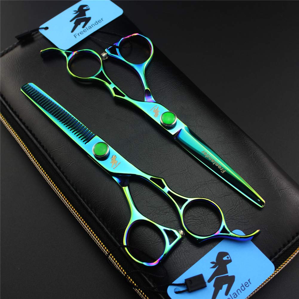 Crrs 6.0 inch Green hollow handle Professional Hairdressing Scissors Japanese 6CR high Hardness Stainless Salon hairdresser scissors set