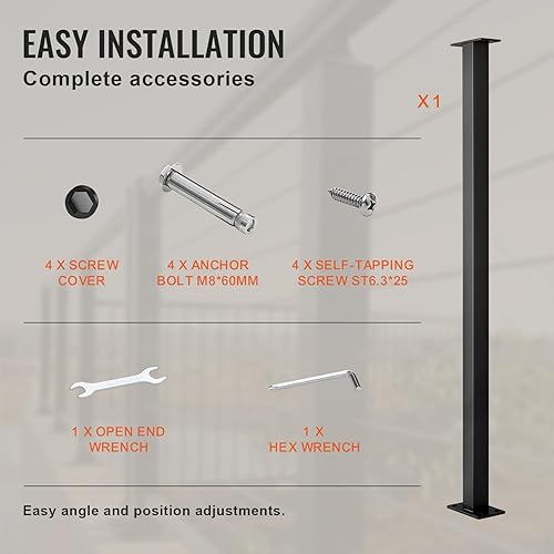 Miniatura 6 de VEVOR Poste de riel de cable, 36 x 1.5 x 1.5 pulgadas, poste de escalera de nivel para escalera, poste de barandilla de acero inoxidable, acabado