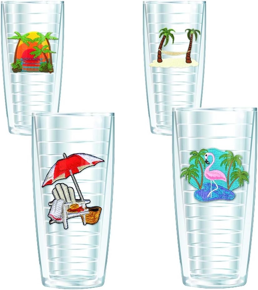 FREEHEART Beach Theme Tumbler Set - Insulated Beach Cups 16 Oz Tumblers Set of 4 | No Lids | Double Wall | Dishwasher and Microwave Safe | BPA Free