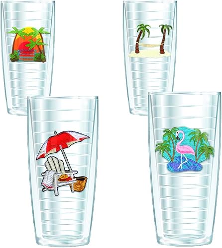 FREEHEART Juego de 4 vasos con temática de playa, con aislamiento de 16 onzas, sin tapas, doble pared, aptos para lavavajillas y microondas, sin