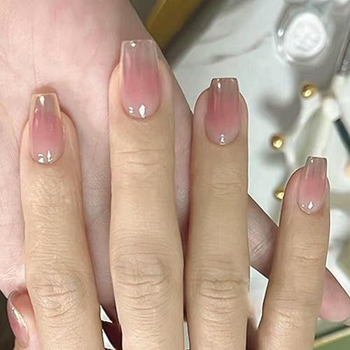 30 unidades de uñas postizas a presión color rosa aurora, uñas postizas medianas con diseño de ataúd, uñas postizas con pegamento en las uñas, uñas disponible en Yaxa Peru