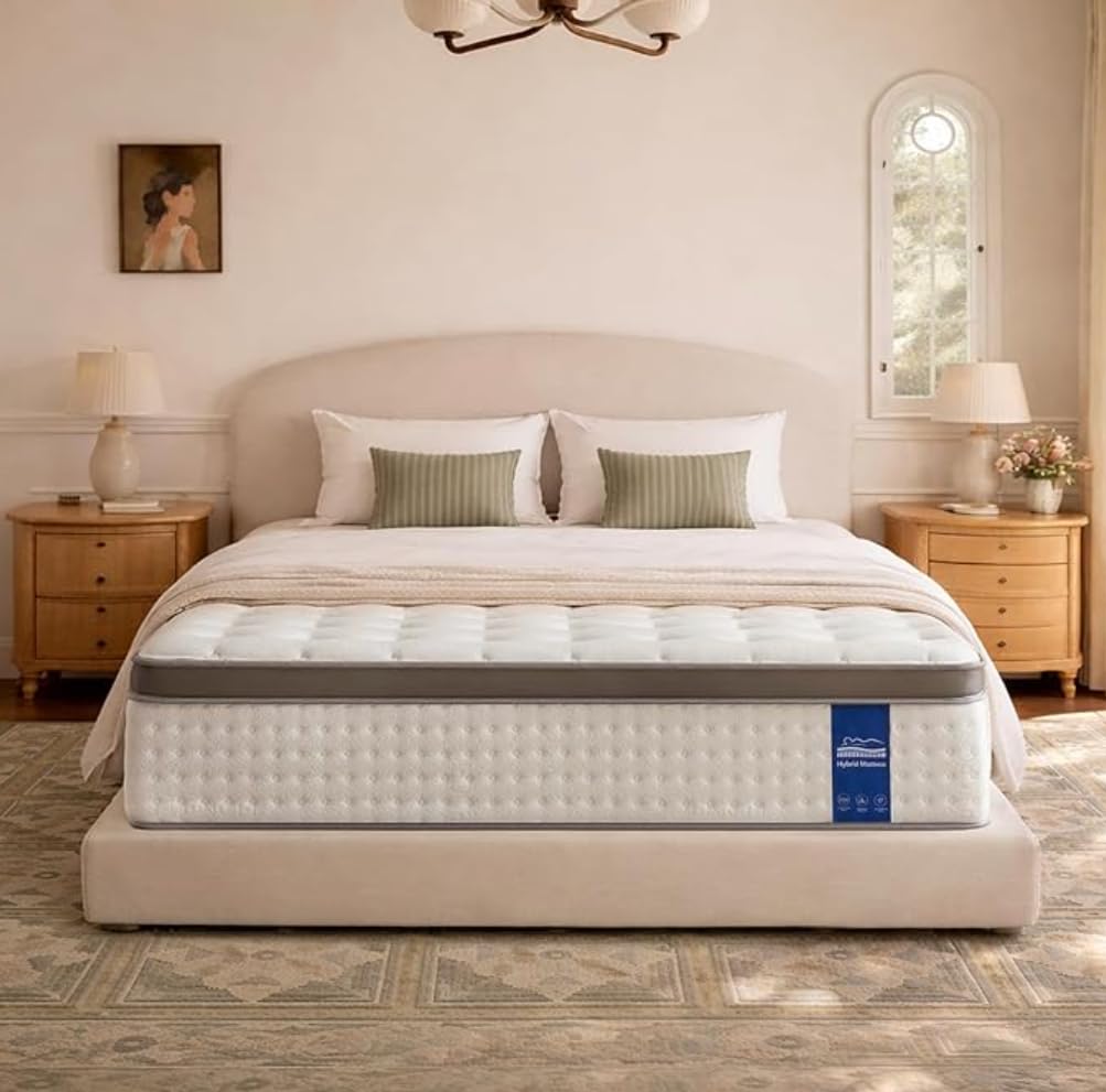 Photo 1 of Rakoide 12 Inch Queen Mattress - Hybrid Mattress in a Box, Memory Foam Mattress with Pocket Springs, Medium Firm, Pressure Relief & Motion Isolation, CertiPUR US Certified
