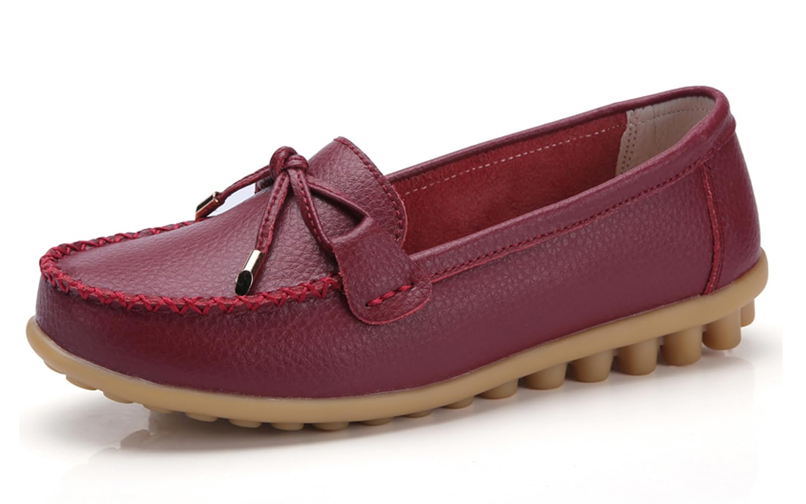 Sunporx Mujeres Cómodo Mocasines Cuero Punta Redonda Conducir Mocasines Casual Caminar Mujeres Slip on