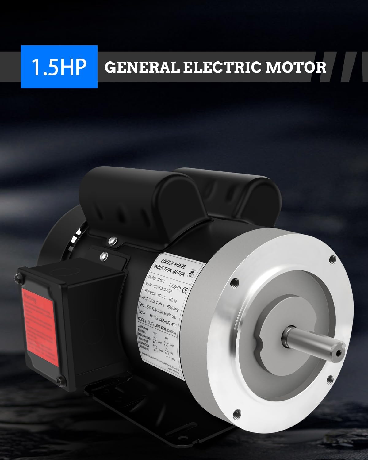 Electric Motor 1.5HP, 3450RPM Single Phase Motor, General Purpose Motor, 56C Frame 5/8" Shaft Diameter TEFC 115/230V