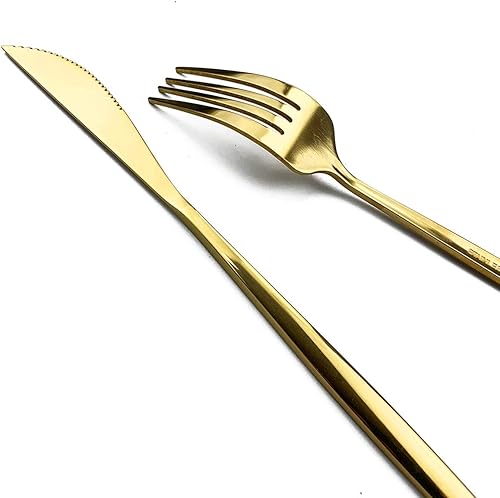 Miniatura 5 de Tenedores de postre real de oro pulido con espejo, tenedores medianos para ensalada, diseño ligero, juego de cubiertos de acero inoxidable para 6,