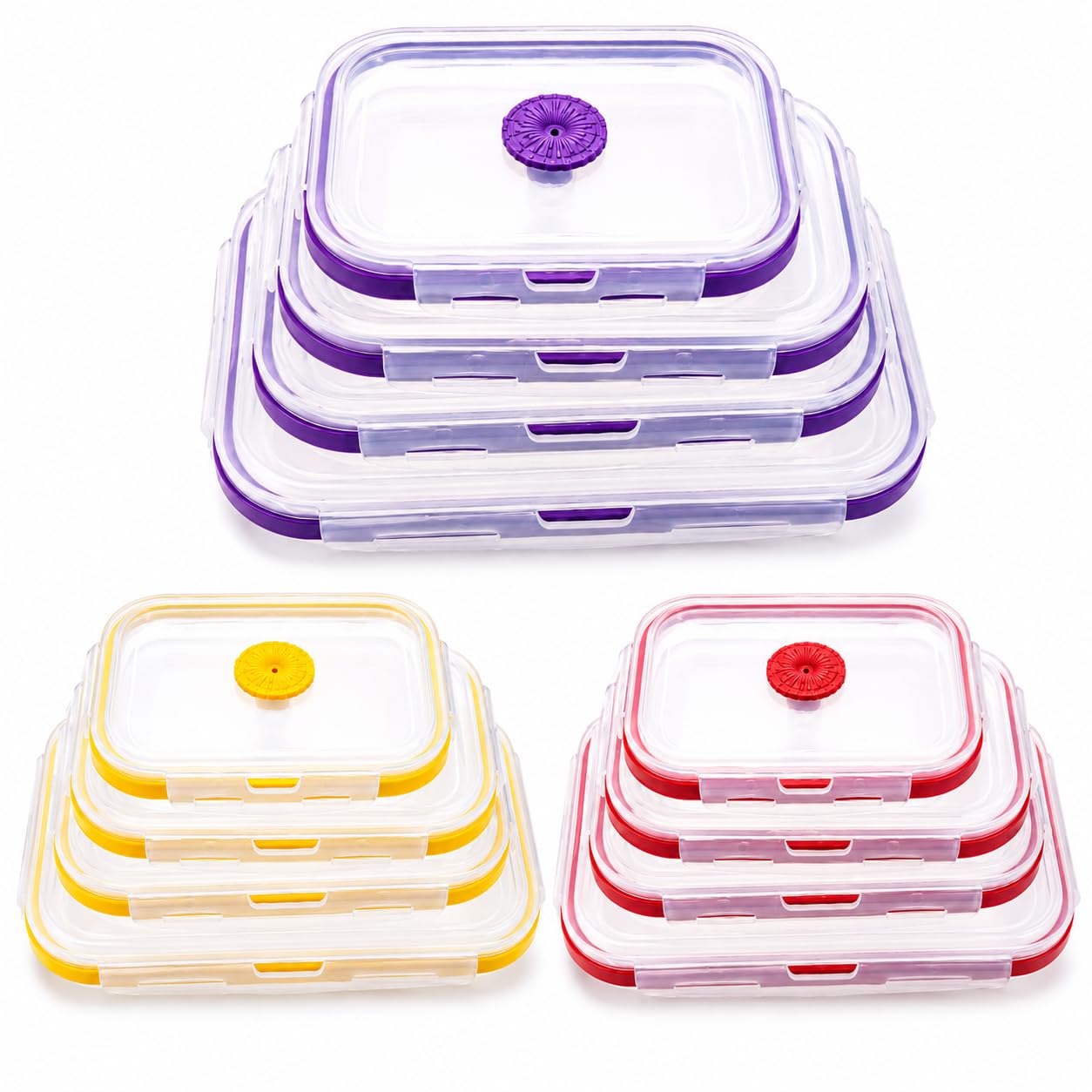 Foldable Silicone Food Storage Container Set of 4 | Collapsible Airtight Leakproof with Locking Lids | Food Grade BPA Free | 300ml, 500ml, 800ml & 1200ml | Freezer & Refrigerator Safe (Multicolor)-picture-26