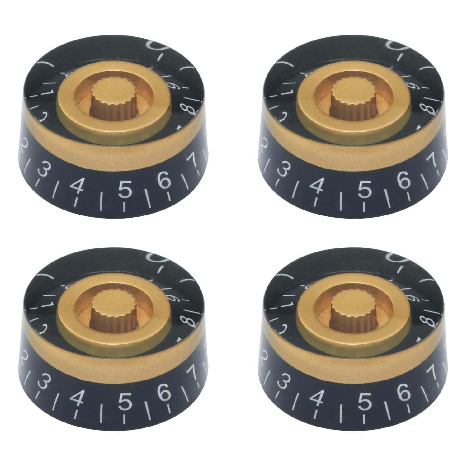 ITROLLE 4PCS Guitar Knobs Electric Guitar Bass Speed Control Parts Straight Type Gold Lacquer White Lettering 26x12mm Volume Potentiometer Barrel Speed Knob Black