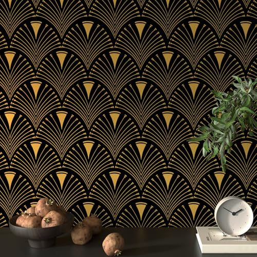 MILEPER Black and Gold Wallpaper Peel and Stick Modern 17.3"