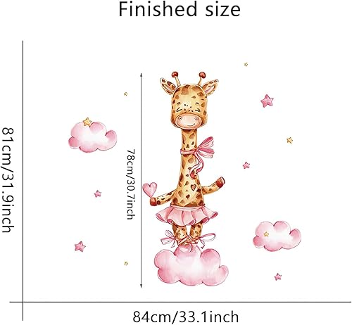 Miniatura 5 de Calcomanías de pared con diseño de jirafa rosa para bebé, diseño de amor de nube, dibujos animados, animales, vinilo extraíble, despegar y pegar