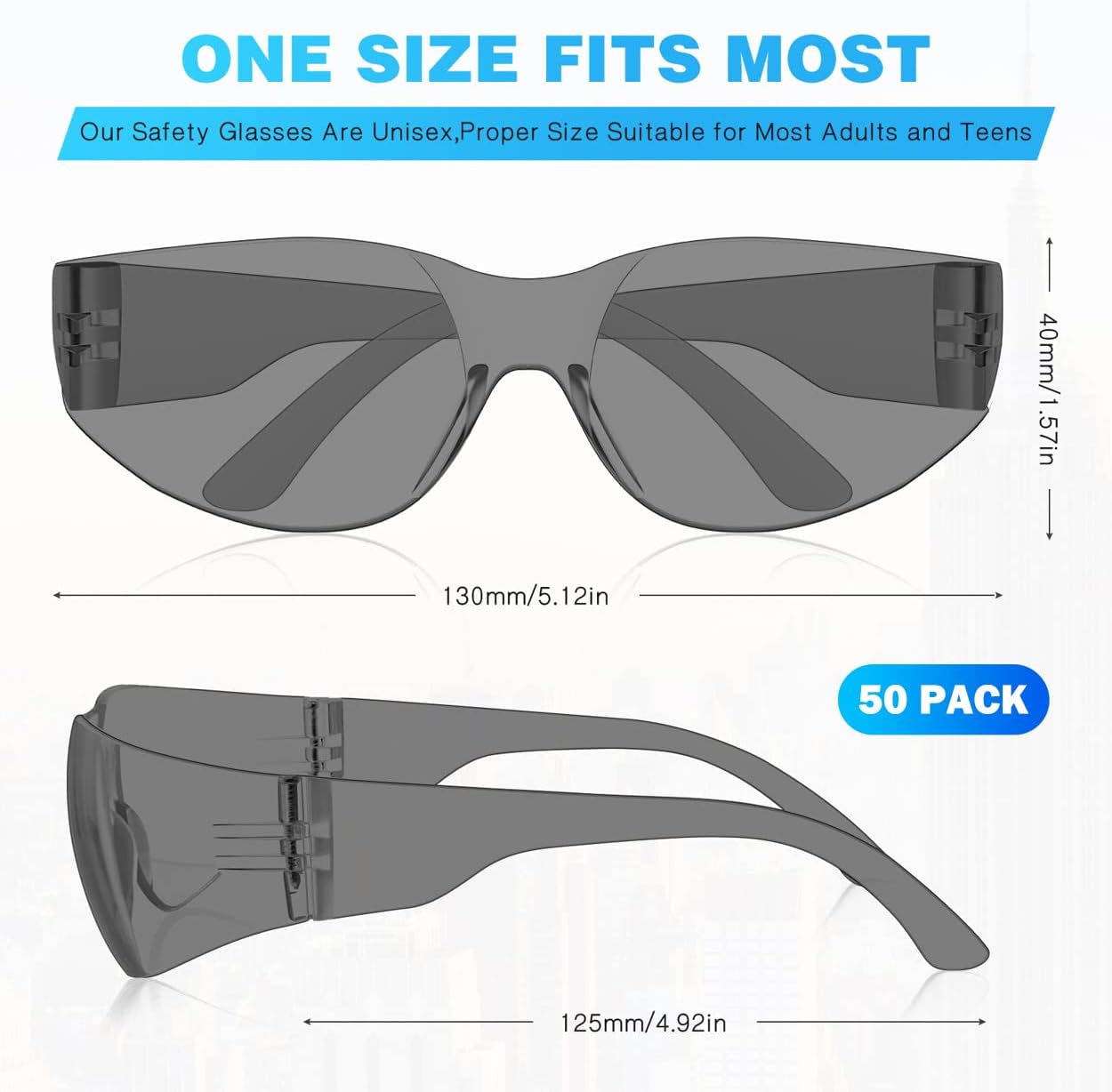 WFEANG Safety Glasses - Eye Protection Glasses with ANSI Z87.1, Scratch & Impact Resistant, Clear Protective Eyewear for Work, Lab, Construction (25pack Clear + 25pack Grey) - Image 2
