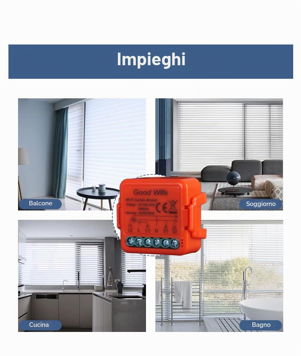 Good Wife Interruttore Tapparelle WiFi, Modulo Comando per Tapparelle Elettriche, Controllo Vocale con Alexa e Google Home, App Smart Life, Timer Switch per Persiane Avvolgibili e Tende, 300W