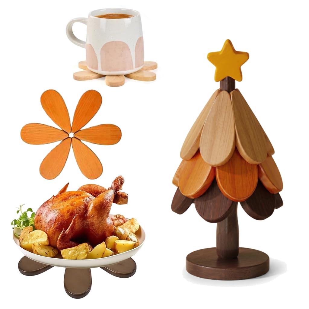 HASTHIP® 3pcs Wooden Coaster - Tree Shape Coasters Set Dining Table Decor Accessories Coasters for Cups Set of 3 Diwali Gifts for Family and Friends-image-44