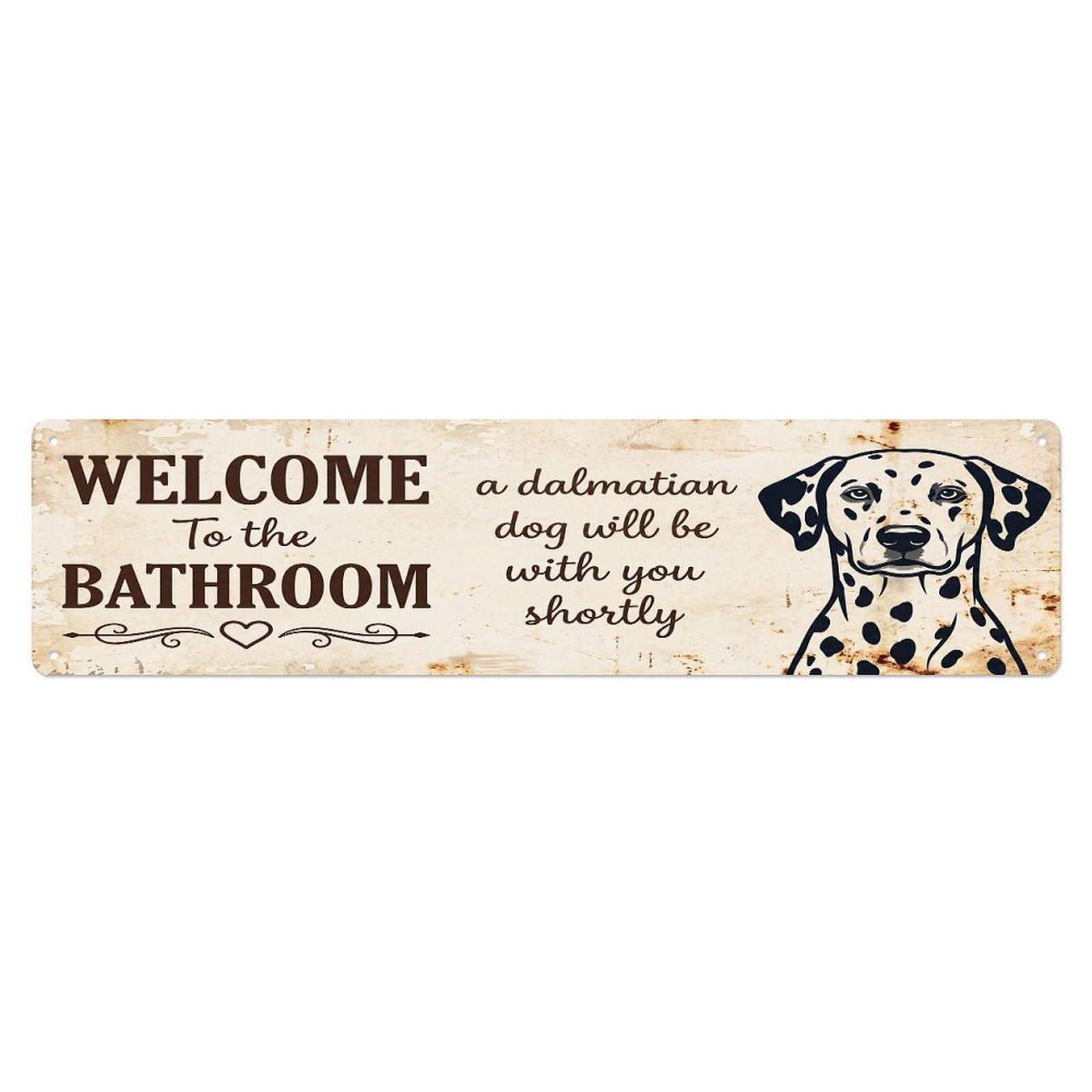 Vintage WELCOME To The BATHROOM Dalmatian Dog Metal Tin Sign
