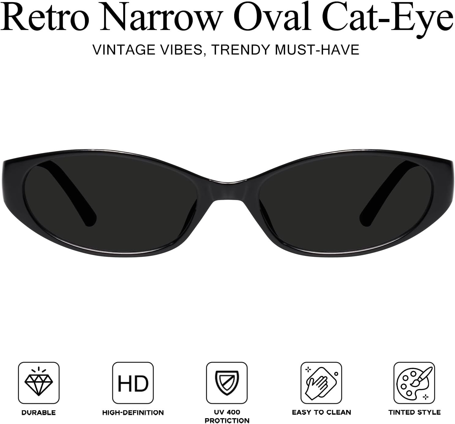mosanana Retro Oval Cat eye Sunglasses for Women Y2k 90s Trendy Narrow Small MS52585 - Image 2