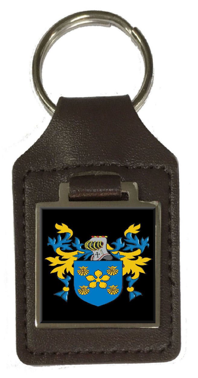 Firebrace Family Crest - Llavero de cuero marrón grabado