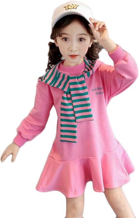 Amazon バンプー 女の子 セーラー襟 ワンピース 長袖 チュニック 子供服 マリン風 キッズ ドレス フリルスカート フレア 薄手 海軍風 カジュアル おしゃれ 通園 柔らかい シンプル かわいい ローズレッド1cm ワンピース チュニック 通販