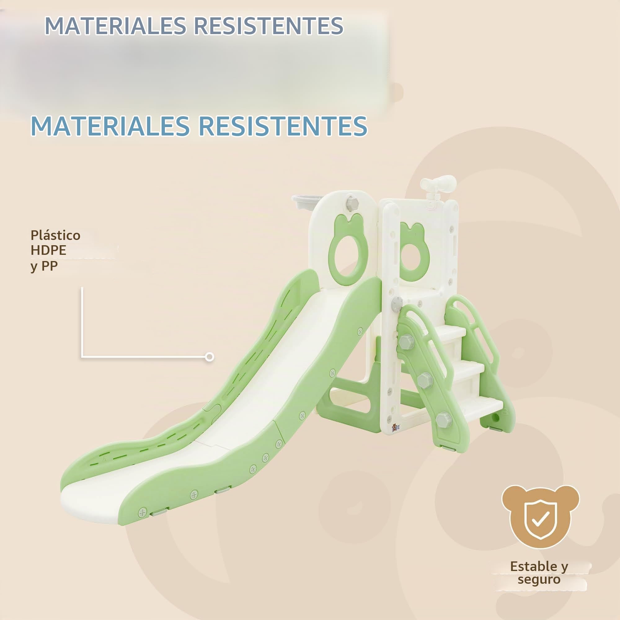Joyz Tobogán Infantil 3en1 con Refuerzo Antideslizante Plástico Blanco-Verde Juego de Torre con Canasta de Baloncesto Balón y Bomba de Aire Parque de Interior y Exterior para Niños a Partir de 3 Años