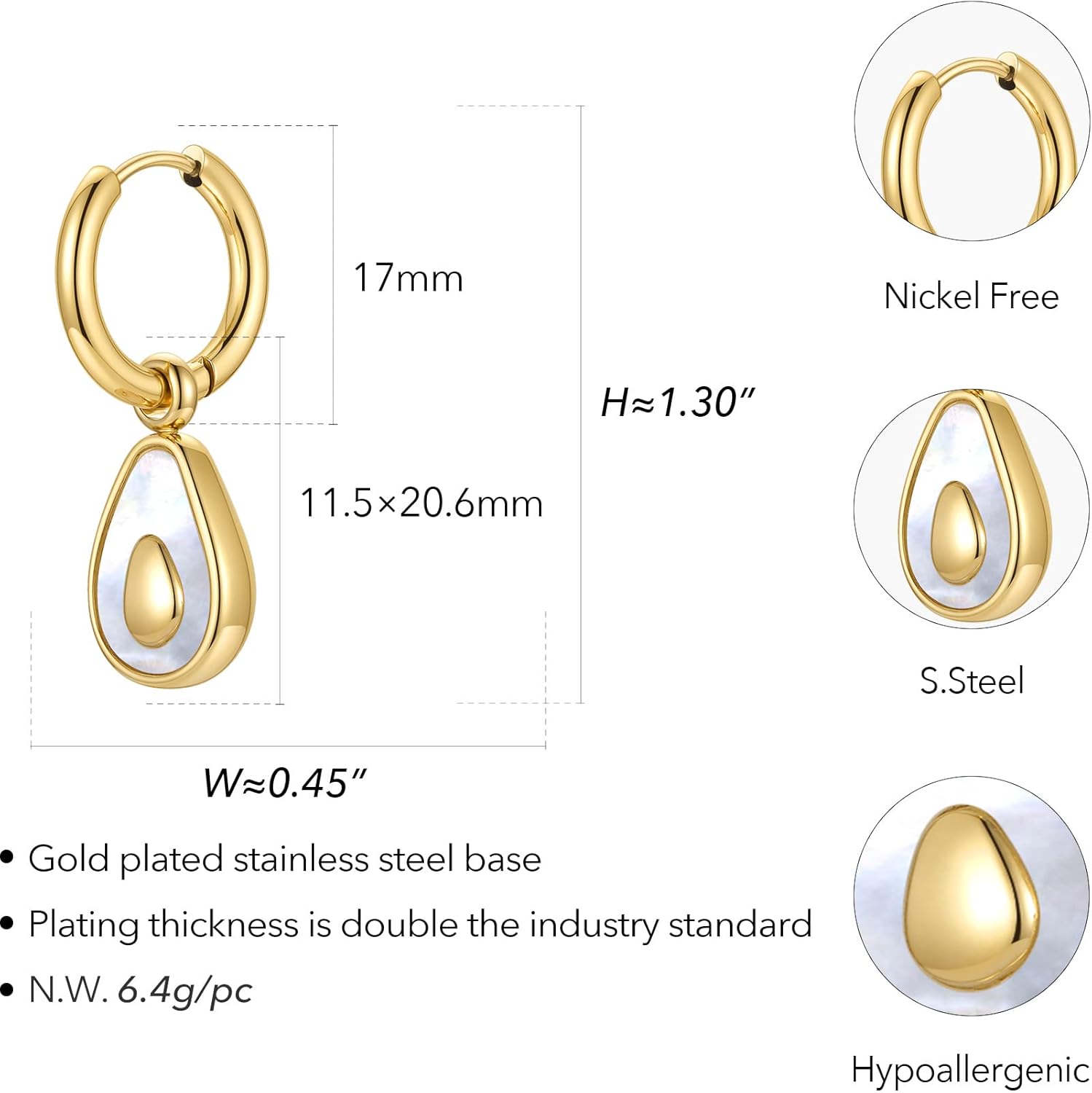 Cute Mushroom Avocado Shape Drop Earring Stainless Steel 18K Gold Plated Dangle Earrings for Women Gift