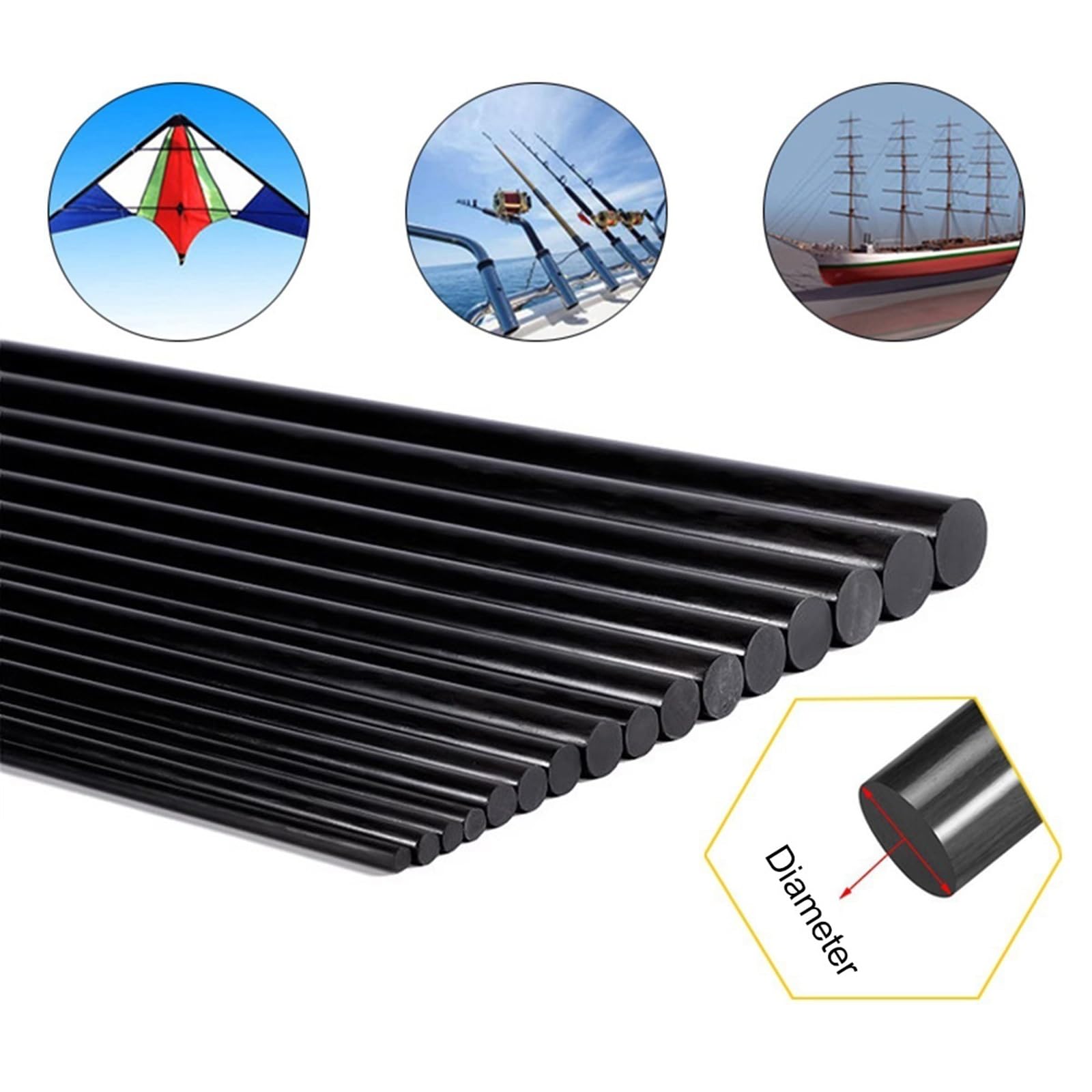 1pcs Aste for barra tonda in fibra di carbonio