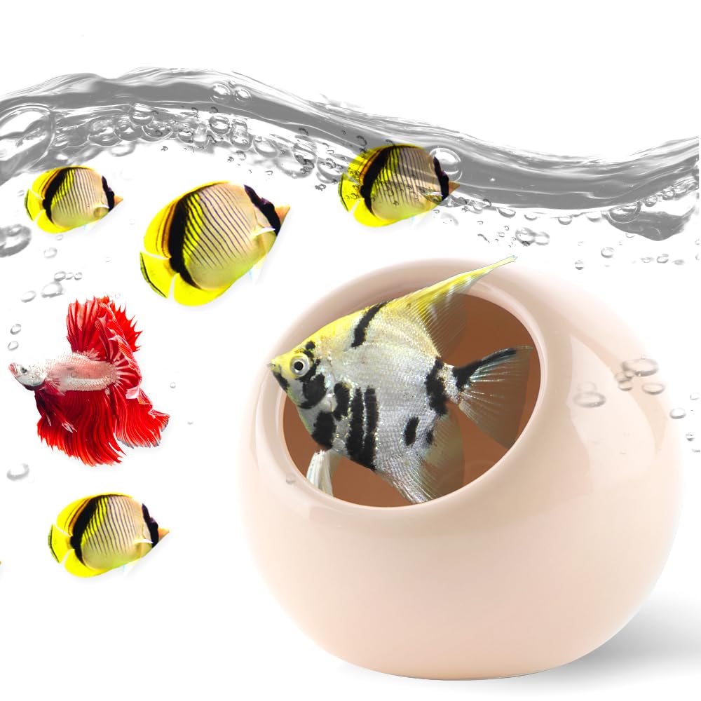 DQITJ Aquarium Decor Ceramic Cave Betta Fish Tank Hideout Stone Fast Landscape Ceramic Ornament for Fish Shrimp Turtle (Orange)