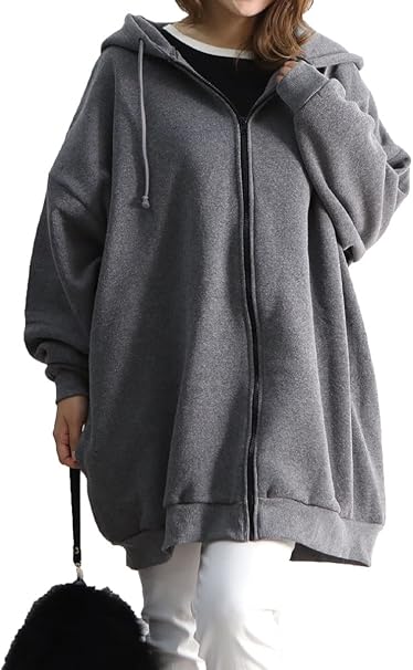 Amazon ゴールドジャパン 大きいサイズ レディース トップス パーカー 裏起毛 長袖 ロング フード ドルマン ジップ ポケット トレーナー パーカー 通販